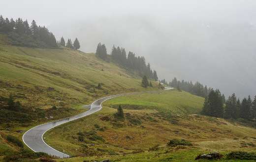 Foggy road mountain