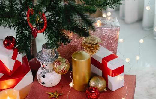 Christmas decorations under green