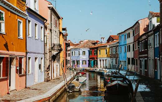 Gondolas Venice colorful houses