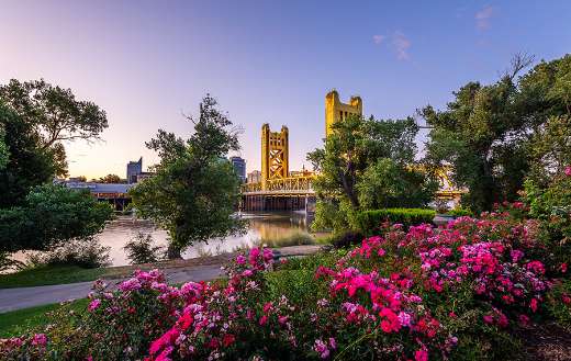 Sun rises historical landmarks West Sacramento California