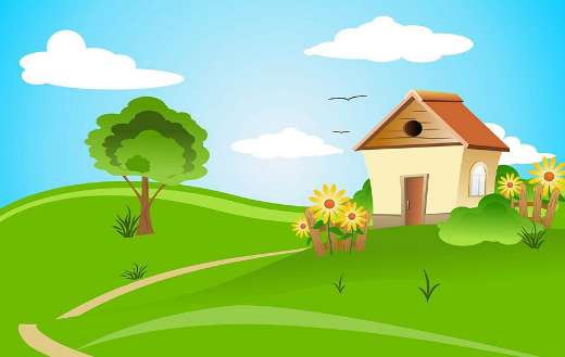 Country house drawing painted