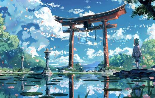 Lady beside lake gate anime