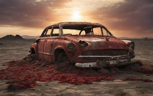 Abandoned car in the middle of nowhere