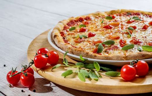 Margherita pizza ready to be eaten
